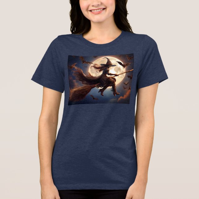 Halloween Steampunk Witch Moonlight Flight Tri-Blend Shirt (Front)