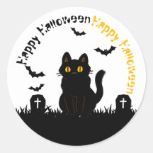 Halloween sticker with black cat