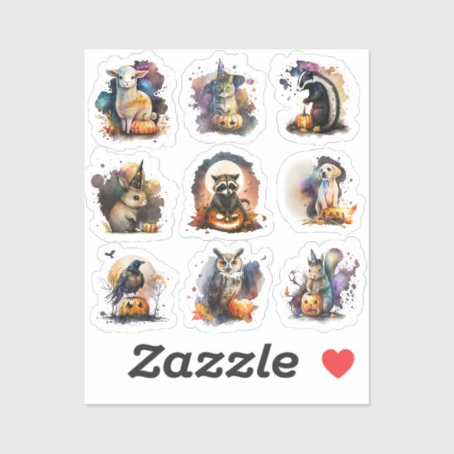 Halloween Stickers - Cute Watercolor Animals (Sheet)
