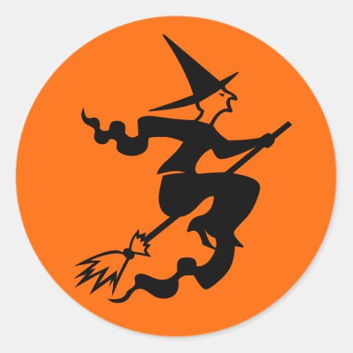 Halloween stickers  sealers with witch on a broom