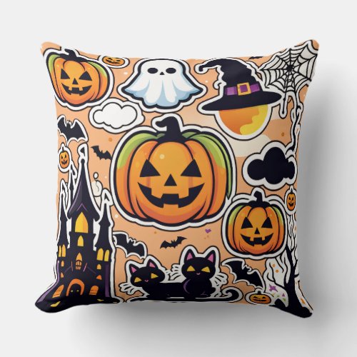 Halloween Stickers Throw Pillow