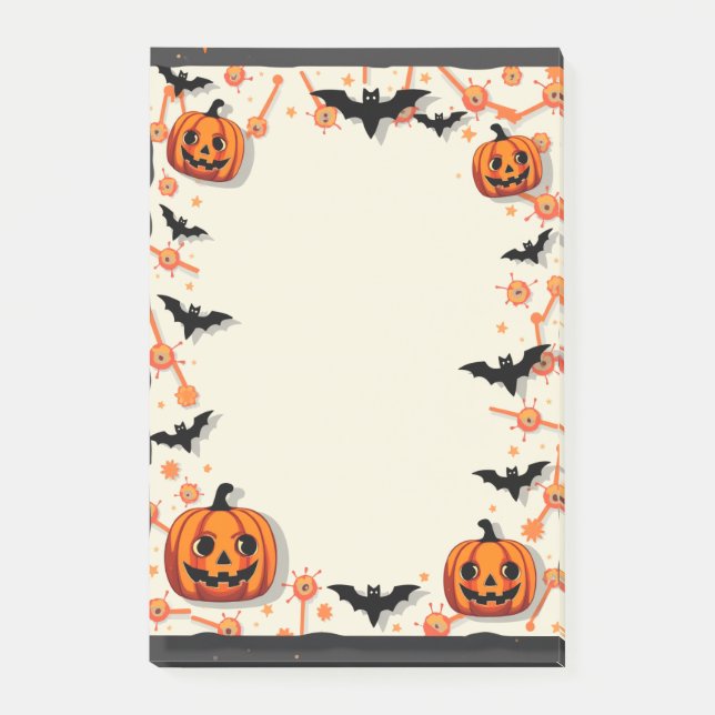 Halloween Sticky Notes with Pumpkins and Bats (Front)