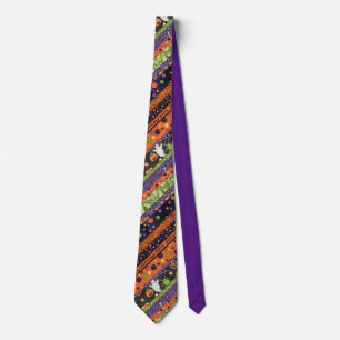 Halloween Stipes Pumpkins Ghosts diagonal neck tie