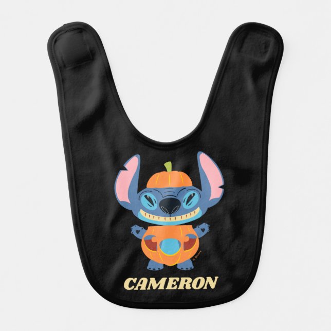 Halloween Stitch Pumpkin Baby Bib (Front)