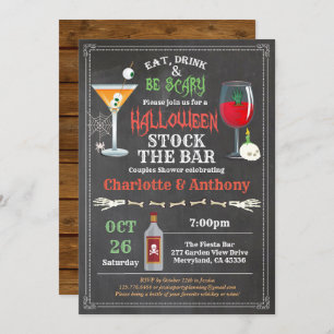 Halloween stock the bar couples shower chalkboard invitation