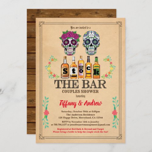 Halloween Stock The Bar invitation sugar skulls