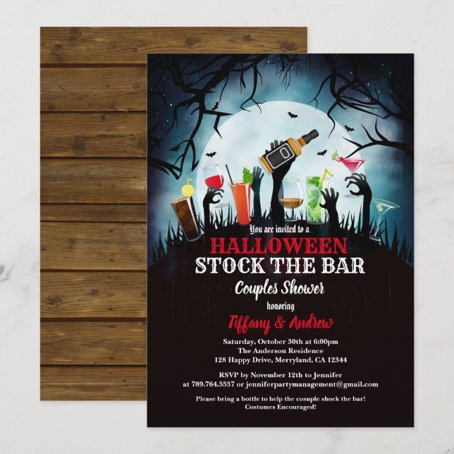 Halloween stock the bar invitation zombie cocktail (Front/Back)