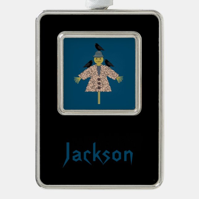 Halloween Straw Scarecrow and Ravens Custom Christmas Ornament (Front)