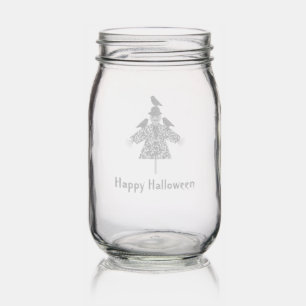 Halloween Straw Scarecrow and Ravens Custom Mason Jar