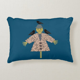 Halloween Straw Scarecrow and Ravens Double Sided Accent Pillow