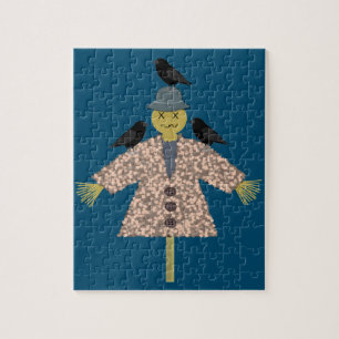 Halloween Straw Scarecrow and Ravens Jigsaw Puzzle