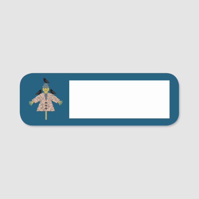 Halloween Straw Scarecrow and Ravens Name Tag (Front)