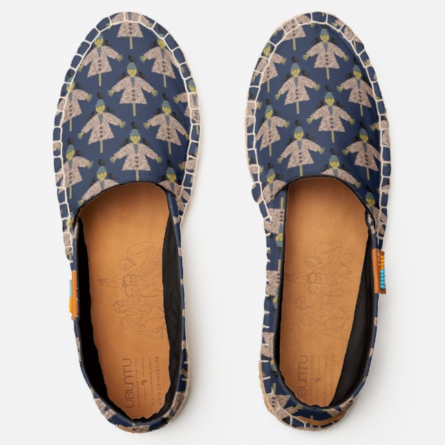 Halloween Straw Scarecrow and Ravens Patterned Espadrilles (Front)