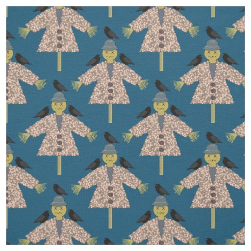 Halloween Straw Scarecrow and Ravens Patterned Fabric