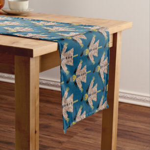 Halloween Straw Scarecrow and Ravens Patterned Short Table Runner