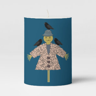Halloween Straw Scarecrow and Ravens Pillar Candle