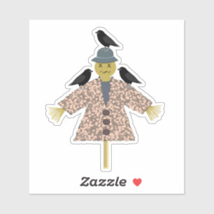 Halloween Straw Scarecrow and Ravens Sticker