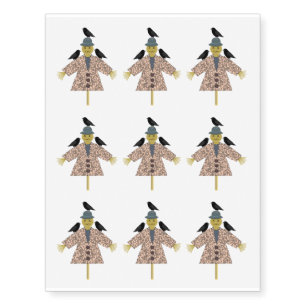 Halloween Straw Scarecrow and Ravens Temporary Tattoos
