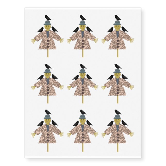 Halloween Straw Scarecrow and Ravens Temporary Tattoos (Front)