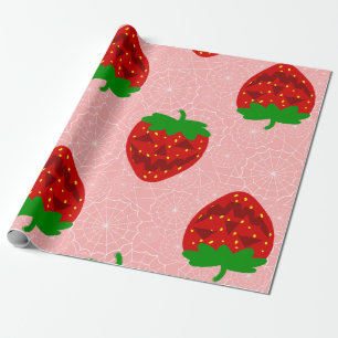 halloween strawberry rockabilly pink spiderweb wrapping paper