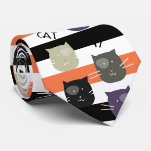 Halloween Stripe Adorable Cat with Spot Whimsical Neck Tie