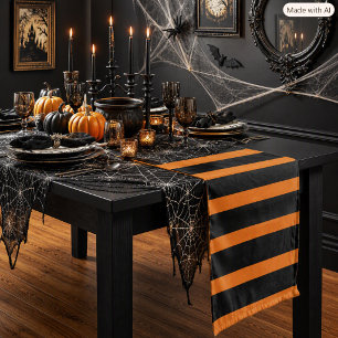 Halloween Stripe Pumpkin Orange & Black  Short Table Runner