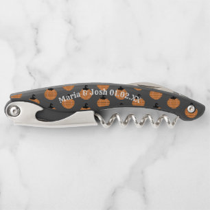 Halloween Stripe Pumpkins Couples Custom Name Waiter's Corkscrew