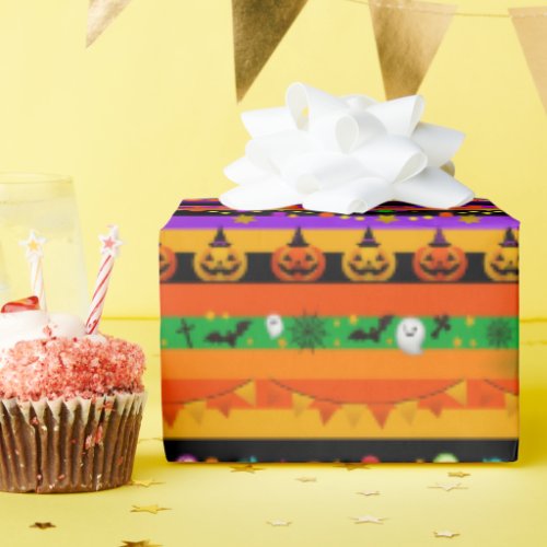 Halloween Striped Icons Wrapping Paper