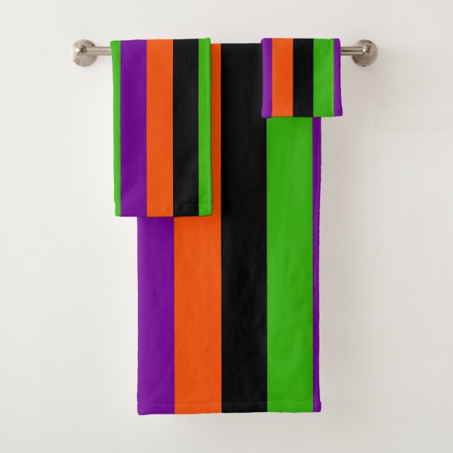 Halloween Stripes in Classic Colors Bath Towel Set (Insitu)