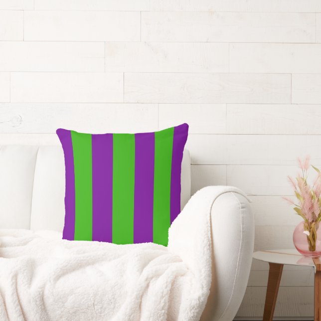 Halloween Stripes in Purple and Green Throw Pillow (Couch)