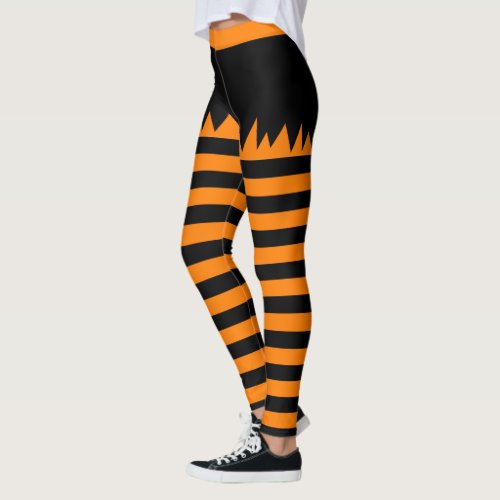 Halloween Stripes Leggings - Orange and black stripe pattern with tattered shorts leggings.