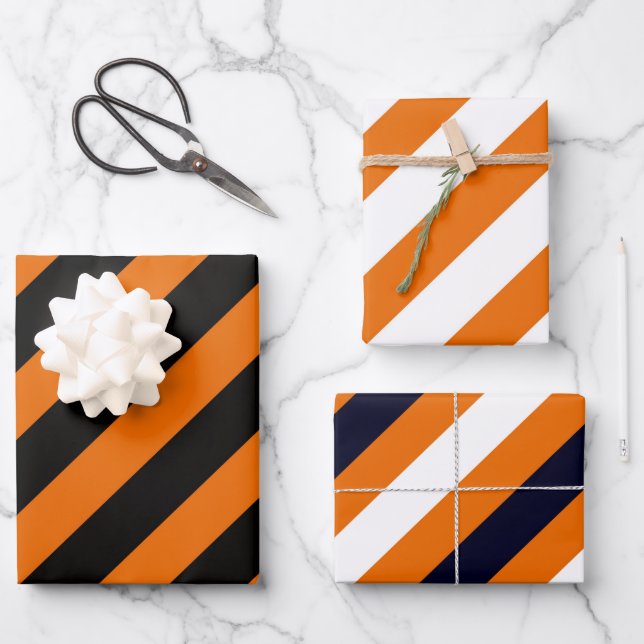 Halloween Stripes Orange White Black  Wrapping Paper Sheets (Front)
