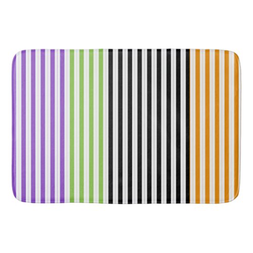 Halloween Stripes Purple Green Black Orange Bath Mat