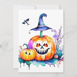 Halloween Study in Watercolors & Pen Holiday Card