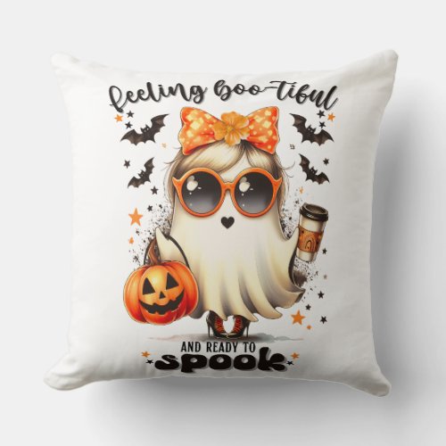 Halloween Style Feeling Boo_tiful Ready to Spook Throw Pillow