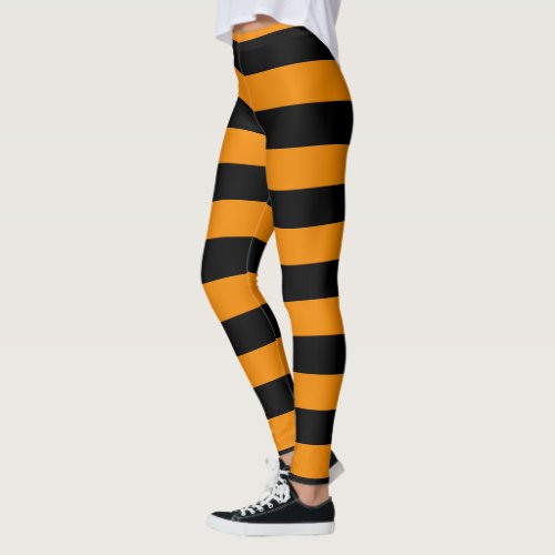 Halloween Style Orange And Black Striped Leggings