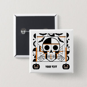 Halloween-style skull, bats, spider webs button