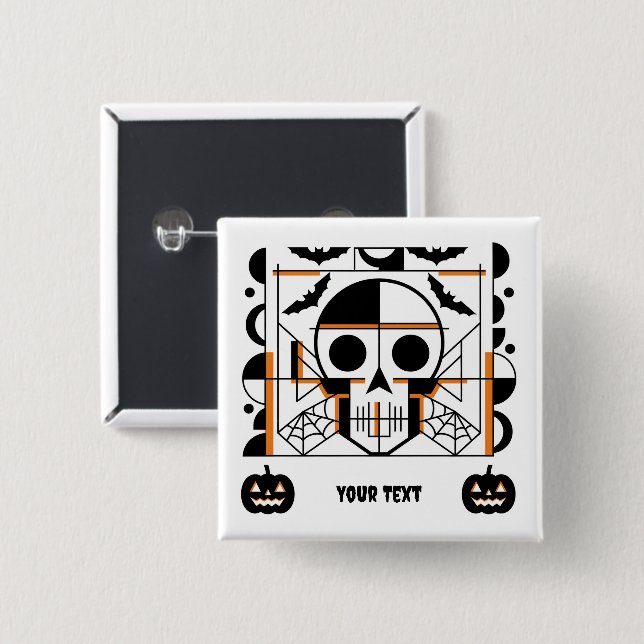 Halloween-style skull, bats, spider webs button (Front & Back)