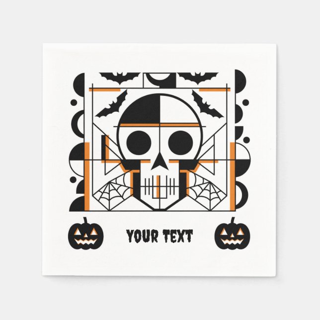 Halloween-style skull, bats, spider webs napkins (Front)