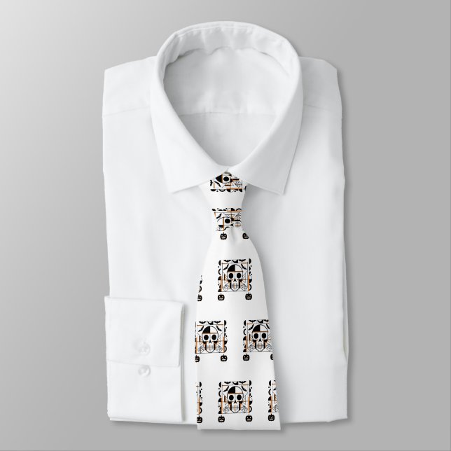 Halloween-style skull, bats, spider webs neck tie (Tied)