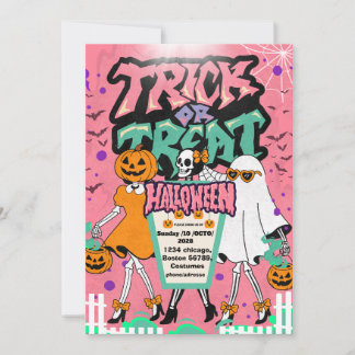 Halloween Stylish Girls skeleton High heel pink Invitation
