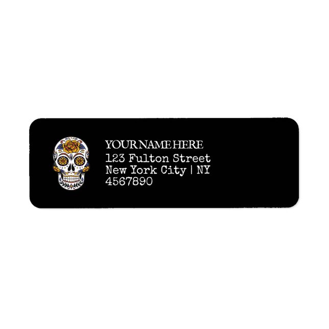 Halloween Sugar Skull Black Return Address Label (Front)