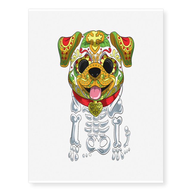Halloween Sugar Skull Bulldog Gift Temporary Tattoos (Front)