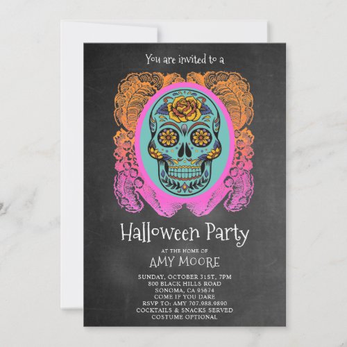 Halloween Sugar Skull Chalkboard Party Invitation