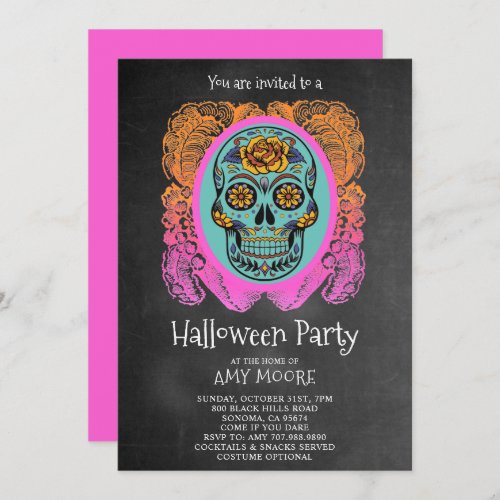 Halloween Sugar Skull Chalkboard Party Invitation