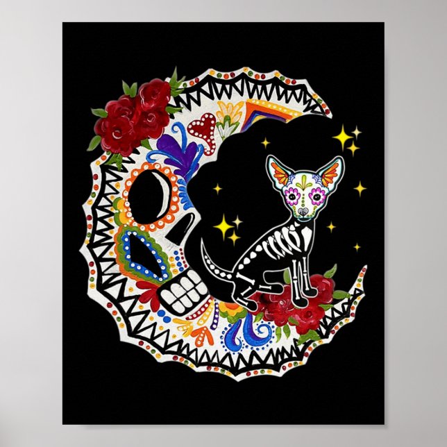 Halloween Sugar Skull Chihuahua and Moon Lover  Poster (Front)