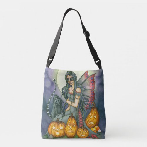 Halloween Sugar Skull Fairy Pumpkin Cat Crossbody Bag