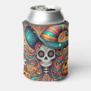 Halloween Sugar Skull, Ghost and Pumpkins Can Cooler