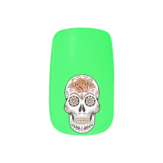 Halloween Sugar Skull Lime Green Gothic Minx Nail Art (Left Thumb)