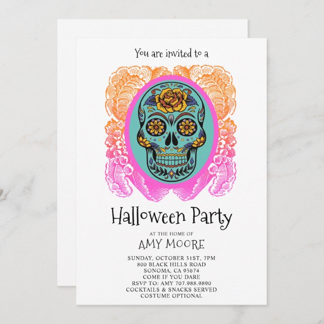 Halloween Sugar Skull Party Invitation (Front/Back)